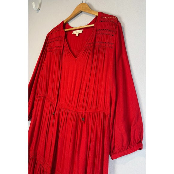 Nurture Tiered Maxi Dress Smocked Westbound Woman Size 2X Red V-Neck - Picture 2 of 6